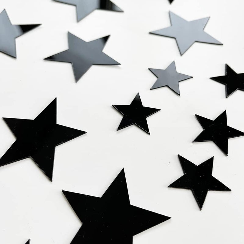 TVPHLLY 40Pcs Black Stars Acrylic Mirror Wall Stickers with Adhesive Art Decal Satin Paper Baby Kids Bedroom Home DIY Decor Removable Stickers (Black Stars) - Image 4